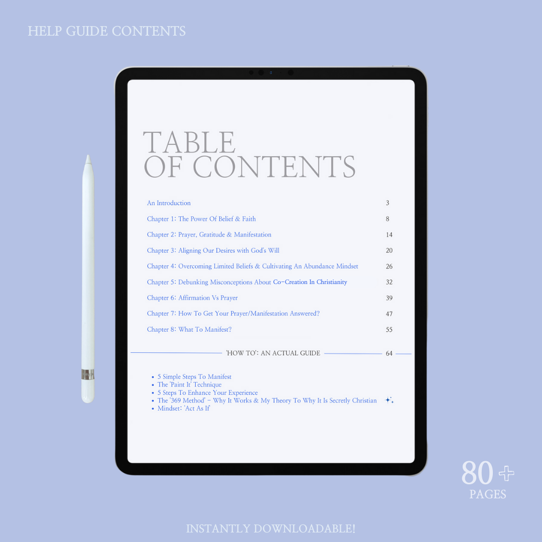 Contents page of 'The Manifestation Bible - Is it a Sin?' displayed on an iPad: Providing an overview of the guide's contents and topics covered.