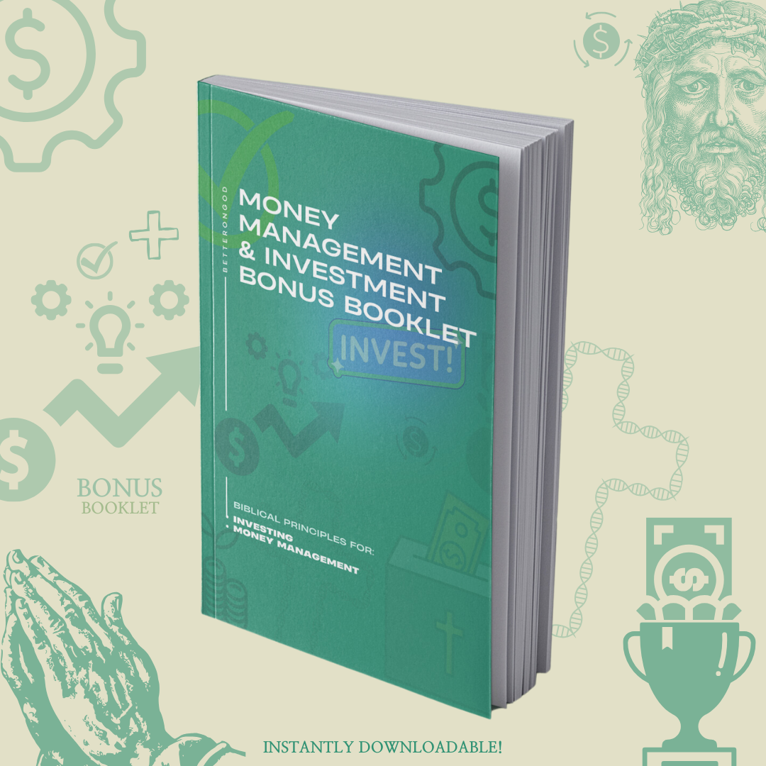 Mock-up of bonus booklet included with 'THE SUCCESS BIBLE': Featuring the money management and investing booklet, providing additional resources for financial success.