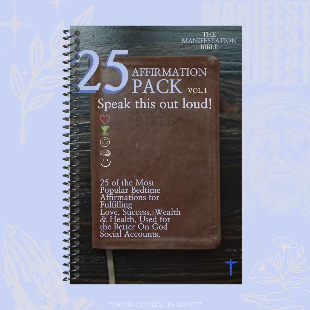 Mock-up of Affirmation Pack - Speak Vol.1: A digital download featuring the 25 Most Popular Affirmations about LOVE, SUCCESS, WEALTH, AND HEALTH used across @Betterongod's social media platforms.